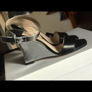 Brand new Barney’s metallic wedge sandal